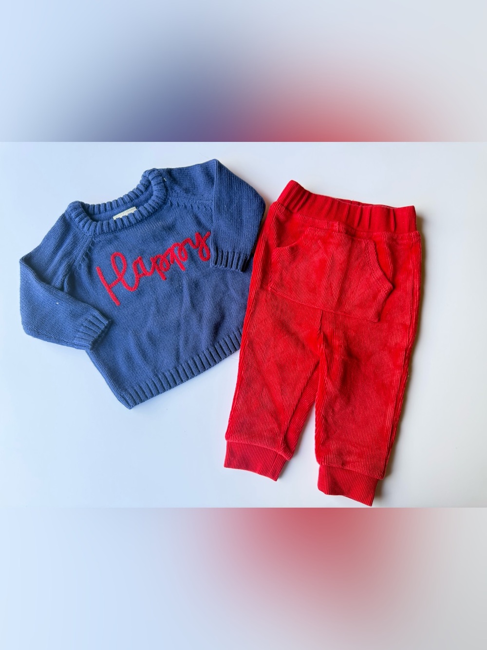 First Impressions Blue Sweater and Red Pants Kids Matching Set